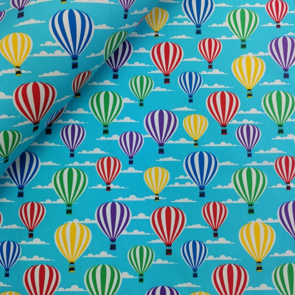 100% Cotton HOT AIR BALLOONS TURQUOISE